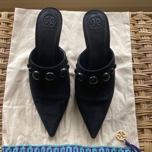 Tory Burch Georgina Suede Studded Mule Heels